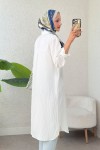 Çizgili Uzun Tesettür Tunik 613129 - BEYAZ