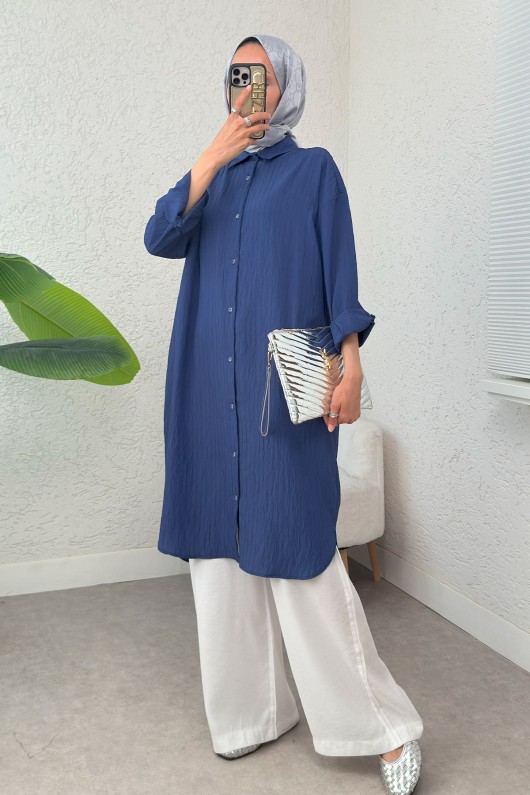 Çizgili Uzun Tesettür Tunik 613129 - LACİVERT