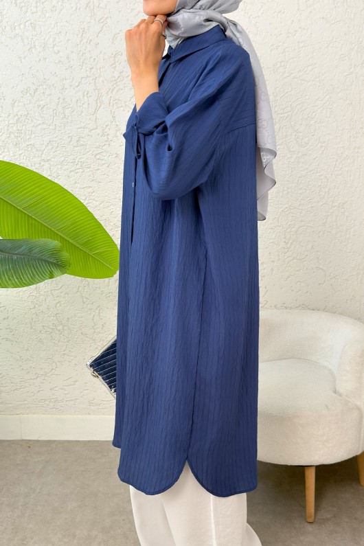 Çizgili Uzun Tesettür Tunik 613129 - LACİVERT