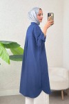 Çizgili Uzun Tesettür Tunik 613129 - LACİVERT