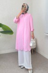 Çizgili Uzun Tesettür Tunik 613129 - PEMBE