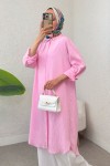 Çizgili Uzun Tesettür Tunik 613129 - PEMBE