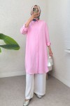 Çizgili Uzun Tesettür Tunik 613129 - PEMBE