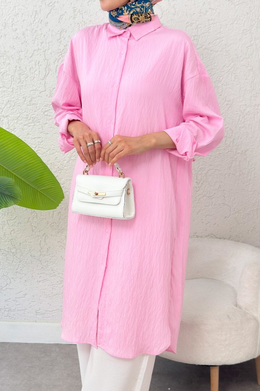 Çizgili Uzun Tesettür Tunik 613129 - PEMBE