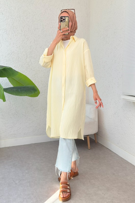 Çizgili Uzun Tesettür Tunik 613129 - SARI