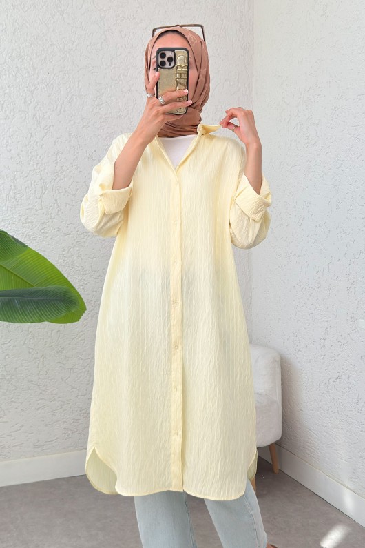 Çizgili Uzun Tesettür Tunik 613129 - SARI