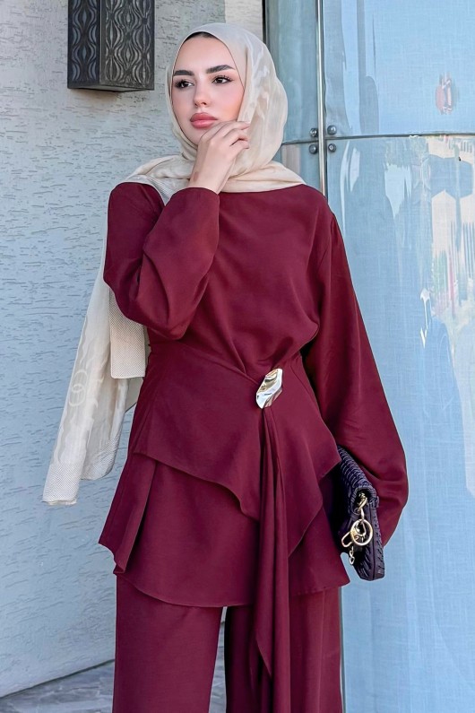 Broş Detaylı Takım 41393 - BORDO