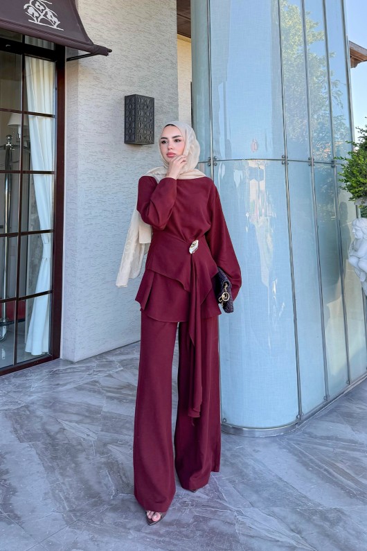 Broş Detaylı Takım 41393 - BORDO