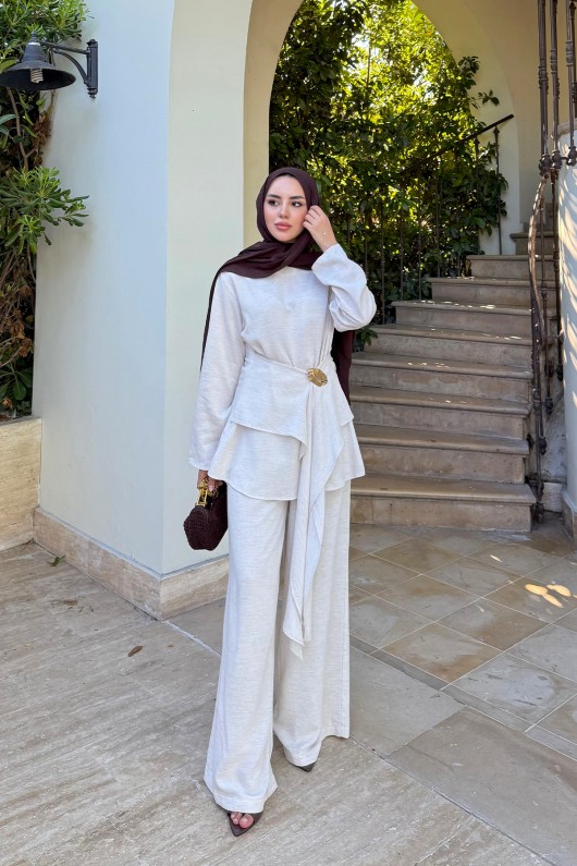 Broş Detaylı Takım 41393 - KREM