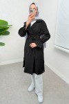 Kolları Büzgü Detaylı Trençkot 61509 - SİYAH