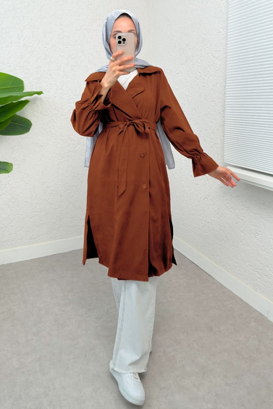 Kolları Büzgü Detaylı Trençkot 61509 - TARÇIN