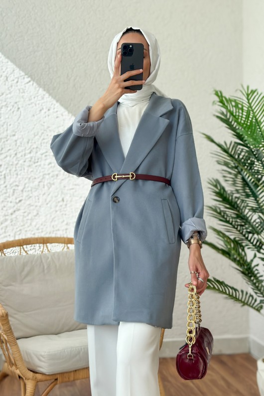 Tek Düğmeli Uzun Blazer Ceket 61529 - BUZ MAVİSİ Tek Düğmeli Uzun Blazer Ceket 61529 - BUZ MAVİSİ