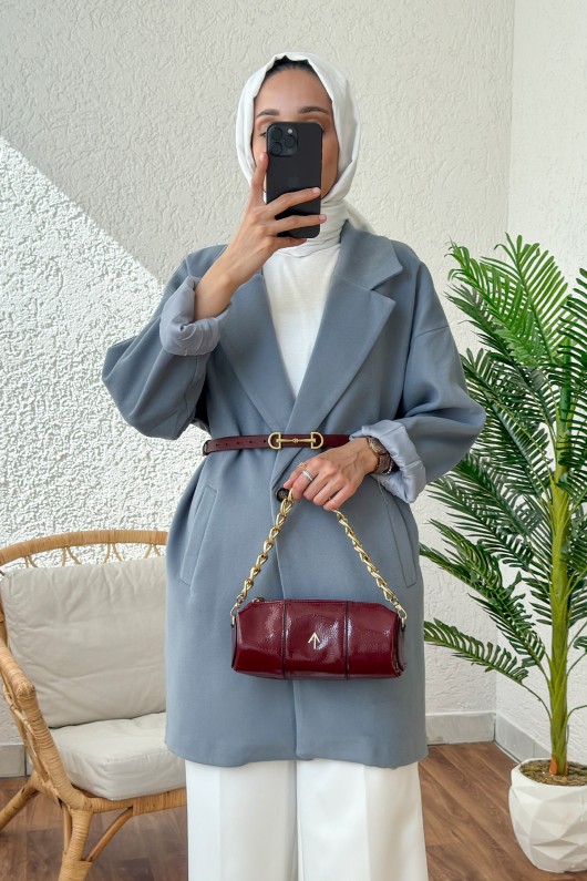 Tek Düğmeli Uzun Blazer Ceket 61529 - BUZ MAVİSİ Tek Düğmeli Uzun Blazer Ceket 61529 - BUZ MAVİSİ