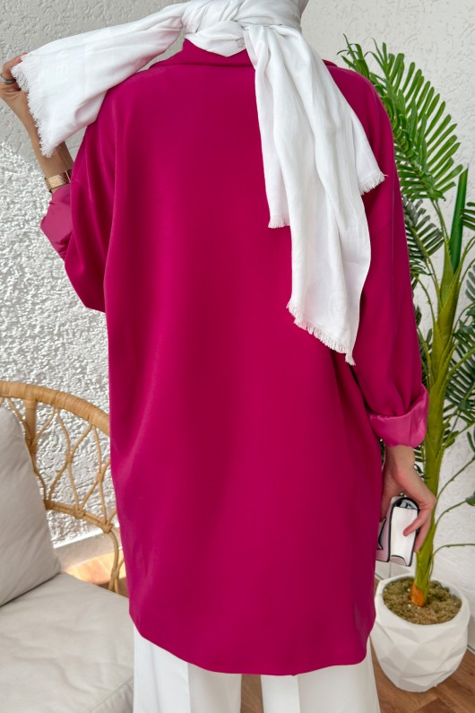 Tek Düğmeli Uzun Blazer Ceket 61529 - PEMBE