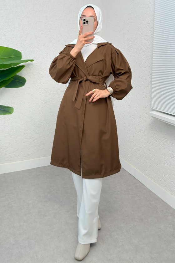 Kuşaklı Trençkot 61533 - KAHVERENGİ