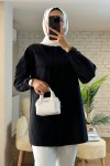 61631 Fisto Detaylı Tunik - SİYAH