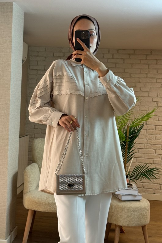 61631 Fisto Detaylı Tunik - BEJ 61631 Fisto Detaylı Tunik - BEJ