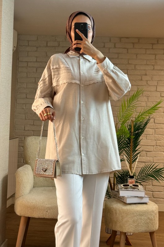 61631 Fisto Detaylı Tunik - BEJ 61631 Fisto Detaylı Tunik - BEJ