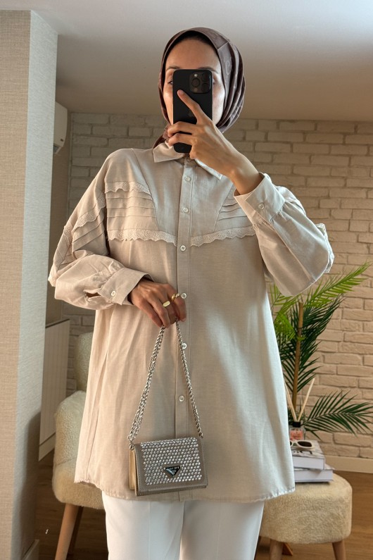 61631 Fisto Detaylı Tunik - BEJ 61631 Fisto Detaylı Tunik - BEJ