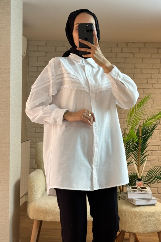 61631 Fisto Detaylı Tunik - BEYAZ