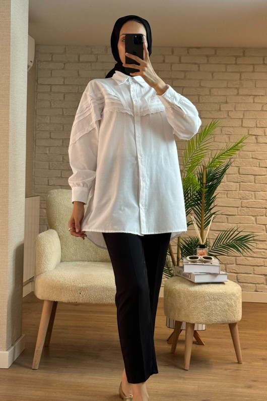 61631 Fisto Detaylı Tunik - BEYAZ