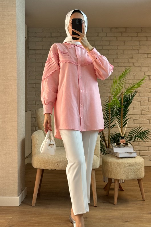 61631 Fisto Detaylı Tunik - PEMBE 61631 Fisto Detaylı Tunik - PEMBE