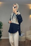 61640 Önü Dantel Detaylı Tunik - LACİVERT