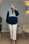 61640 Önü Dantel Detaylı Tunik - LACİVERT