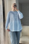 61640 Önü Dantel Detaylı Tunik - BEBE MAVİSİ