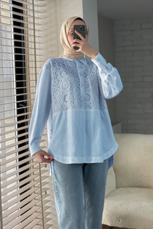 61640 Önü Dantel Detaylı Tunik - BEBE MAVİSİ