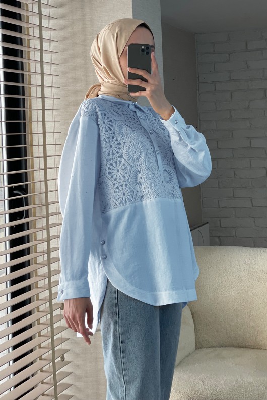 61640 Önü Dantel Detaylı Tunik - BEBE MAVİSİ