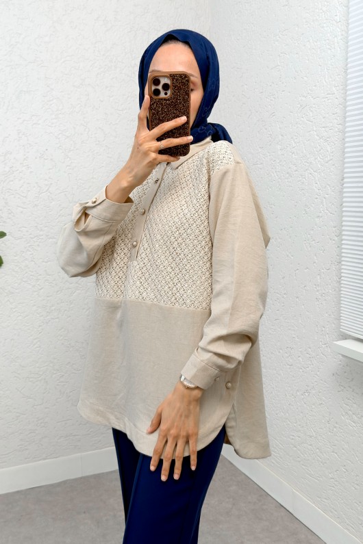 Önü Dantel Detaylı Tunik 616401 - BEJ Önü Dantel Detaylı Tunik 616401 - BEJ