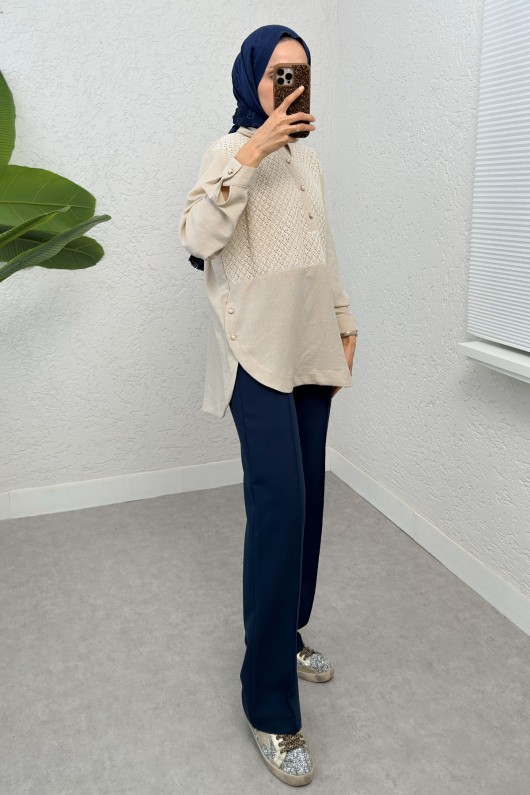 Önü Dantel Detaylı Tunik 616401 - BEJ Önü Dantel Detaylı Tunik 616401 - BEJ