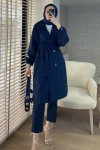 61646 Arkası Robalı Trençkot - LACİVERT