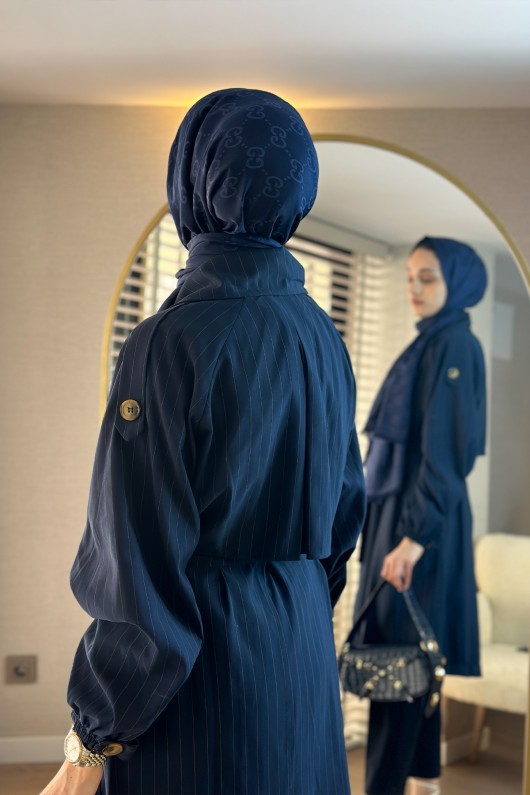 61646 Arkası Robalı Trençkot - LACİVERT