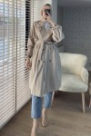 61646 Arkası Robalı Trençkot - KREM