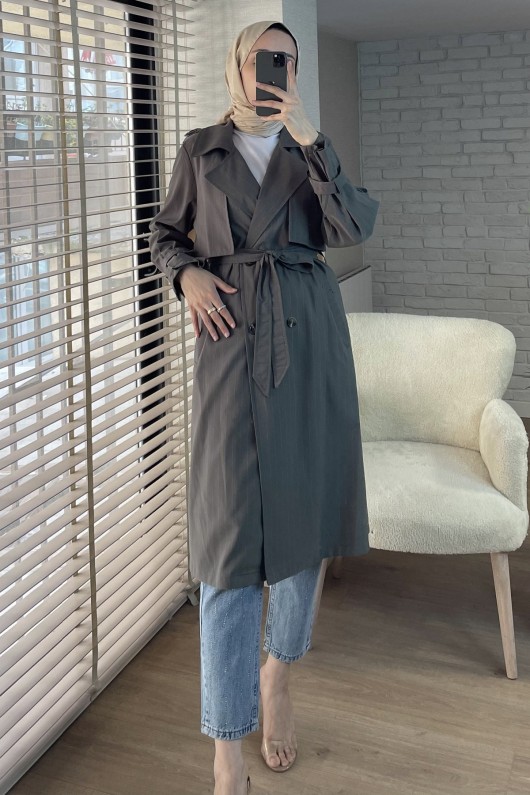 61646 Arkası Robalı Trençkot - YEŞİL