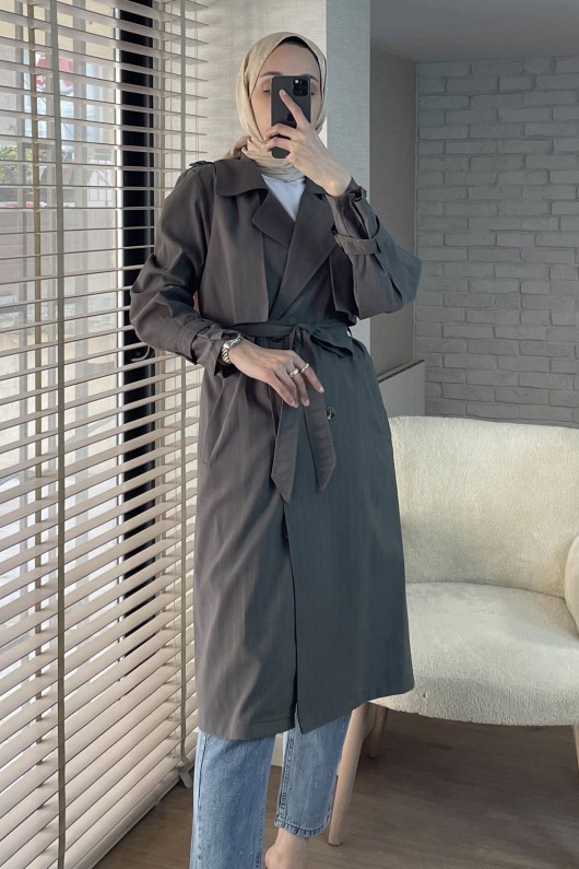 61646 Arkası Robalı Trençkot - YEŞİL