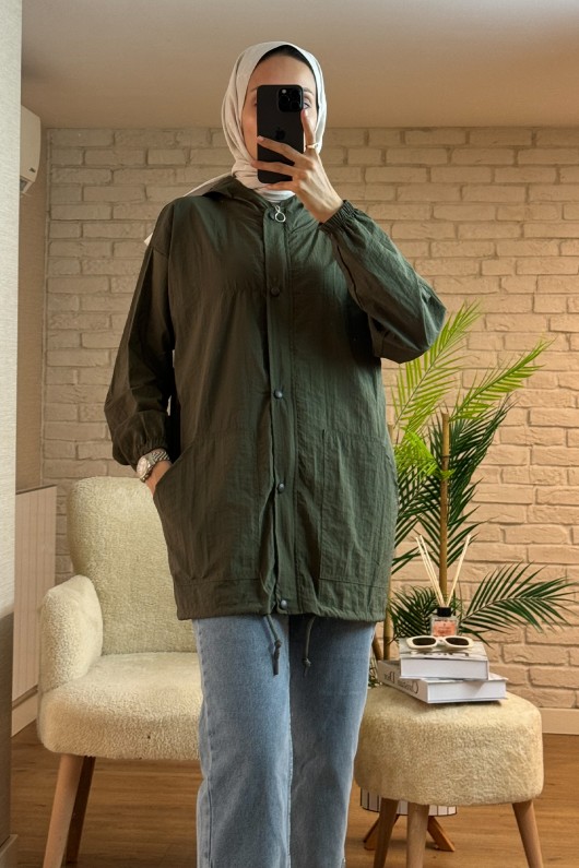 61649 Kapüşonlu Yağmurluk - HAKİ YEŞİLİ