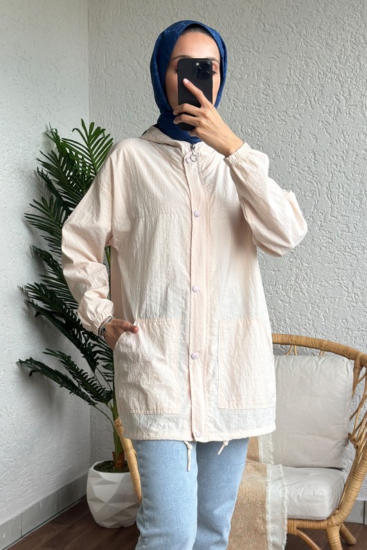 61649 Kapüşonlu Yağmurluk - BEJ