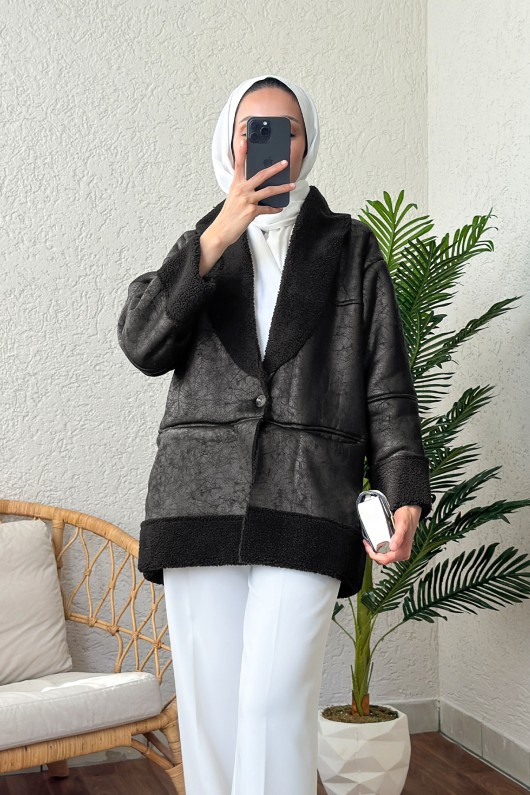 61652 İçi Peluşlu Kısa Mont - SİYAH