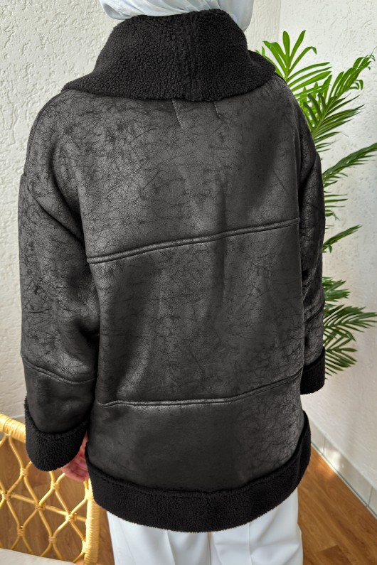 61652 İçi Peluşlu Kısa Mont - SİYAH