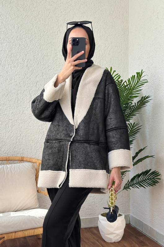 61652 İçi Peluşlu Kısa Mont - TAŞ RENGİ