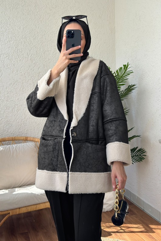 61652 İçi Peluşlu Kısa Mont - TAŞ RENGİ