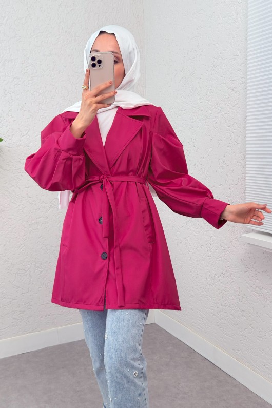 Balon Kol Kuşaklı Trençkot 61657 - FUŞYA