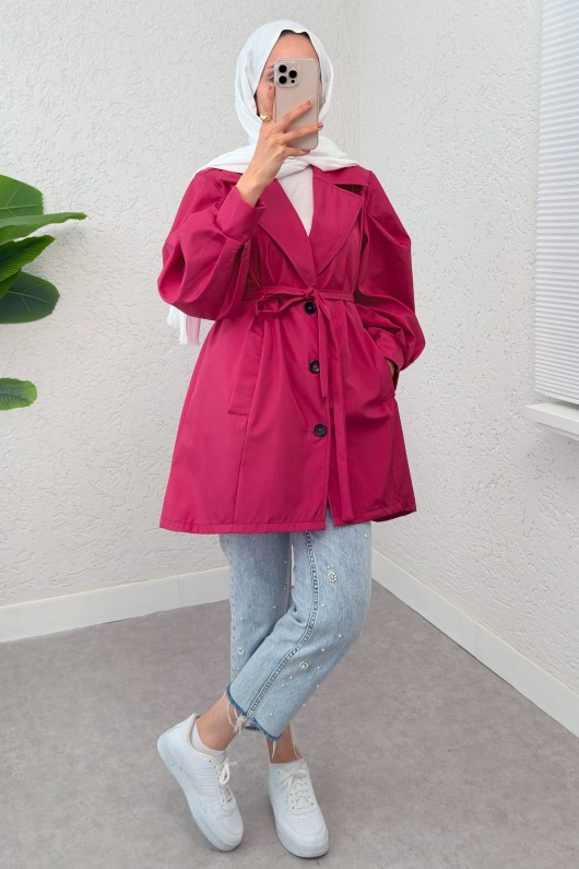 Balon Kol Kuşaklı Trençkot 61657 - FUŞYA