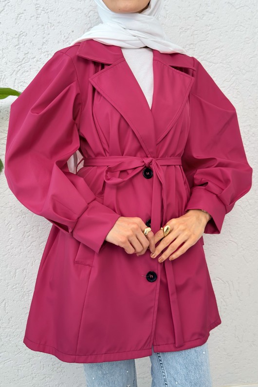 Balon Kol Kuşaklı Trençkot 61657 - FUŞYA