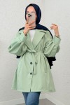 Balon Kol Kuşaklı Trençkot 61657 - SU YEŞİLİ
