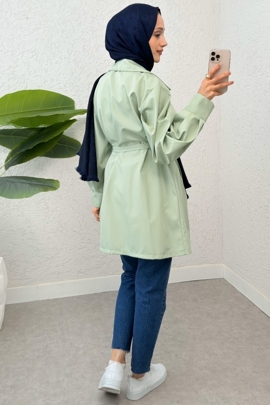 Balon Kol Kuşaklı Trençkot 61657 - SU YEŞİLİ