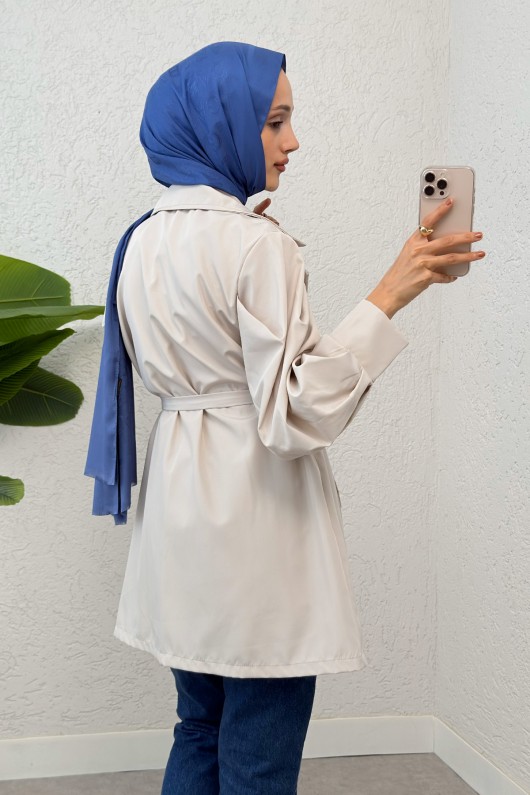 Balon Kol Kuşaklı Trençkot 61657 - TAŞ RENGİ